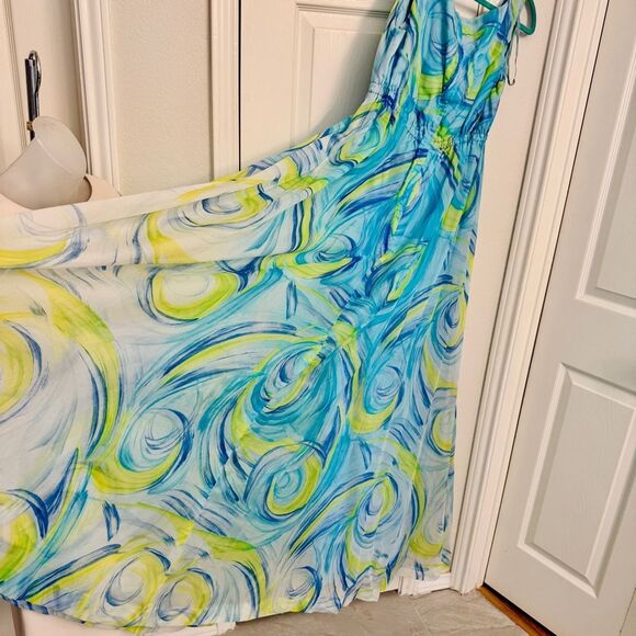 2/$150 Vintage 1960s Lord & Taylor Blue and Green Swirl Maxi Dress EUC - Picture 6 of 9